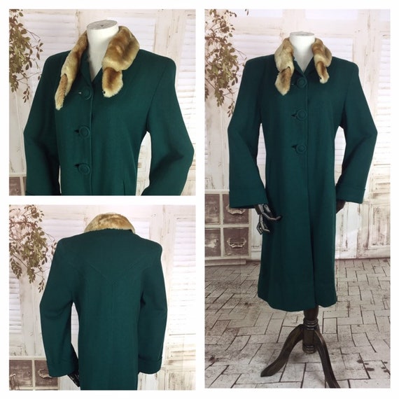 Original 1940s 40s Vintage Emerald Green Wool Coat
