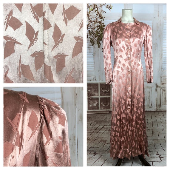 Original 1930s 30s Vintage Pink Satin House Dress… - image 1