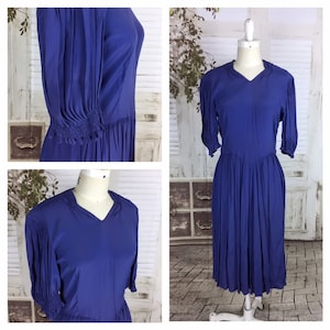 Original 1930s Rayon Crepe Vintage Blue Day Dress image 1