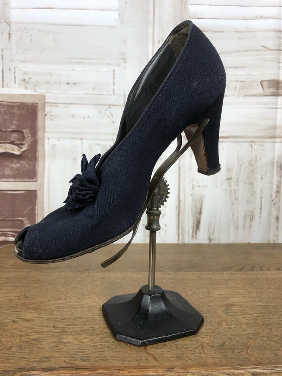 Original 1940s 40s Vintage Navy Blue High Heel Sh… - image 7