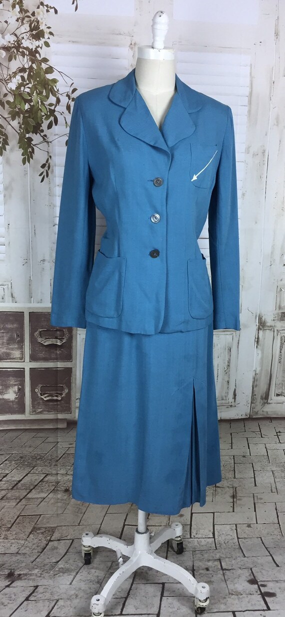 Original 1950s Sky Blue Vintage Linen Summer Suit… - image 2