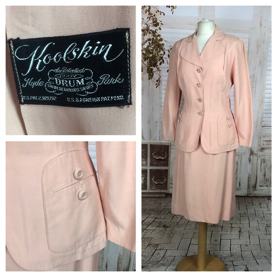 Original 1940s 40s Vintage Pink Starched Cotton Su