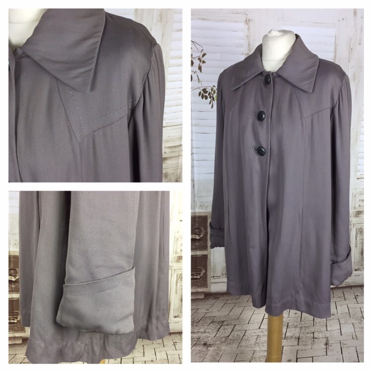 Image of Original S Vintage Grey Taupe Mauve Purple Gabardine Swing Coat