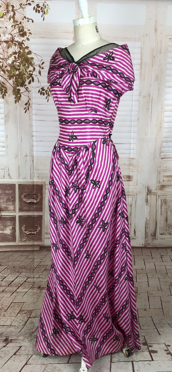 Original 1940s 40s Pink And White Stripe Rayon Dr… - image 3