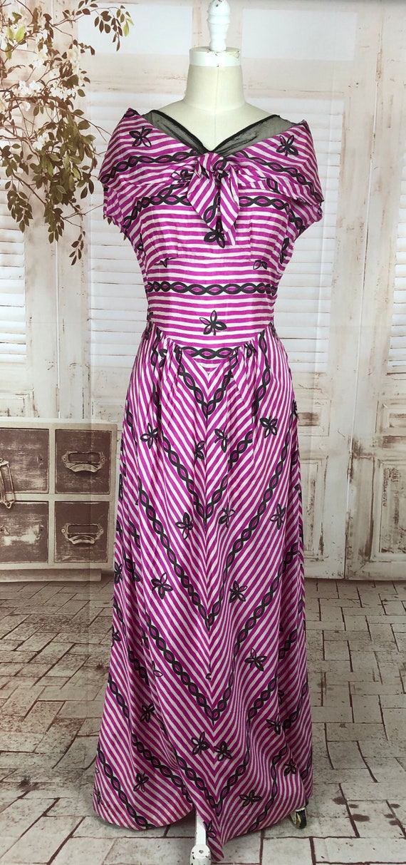 Original 1940s 40s Pink And White Stripe Rayon Dr… - image 2