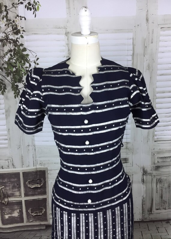 Original 1930s Vintage Dark Blue With Hand Painte… - image 3