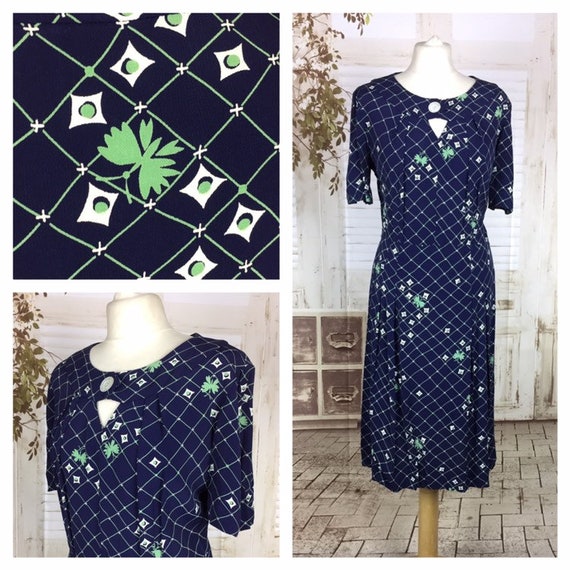 Original Late 1930s 30s Vintage Novelty Print Navy
