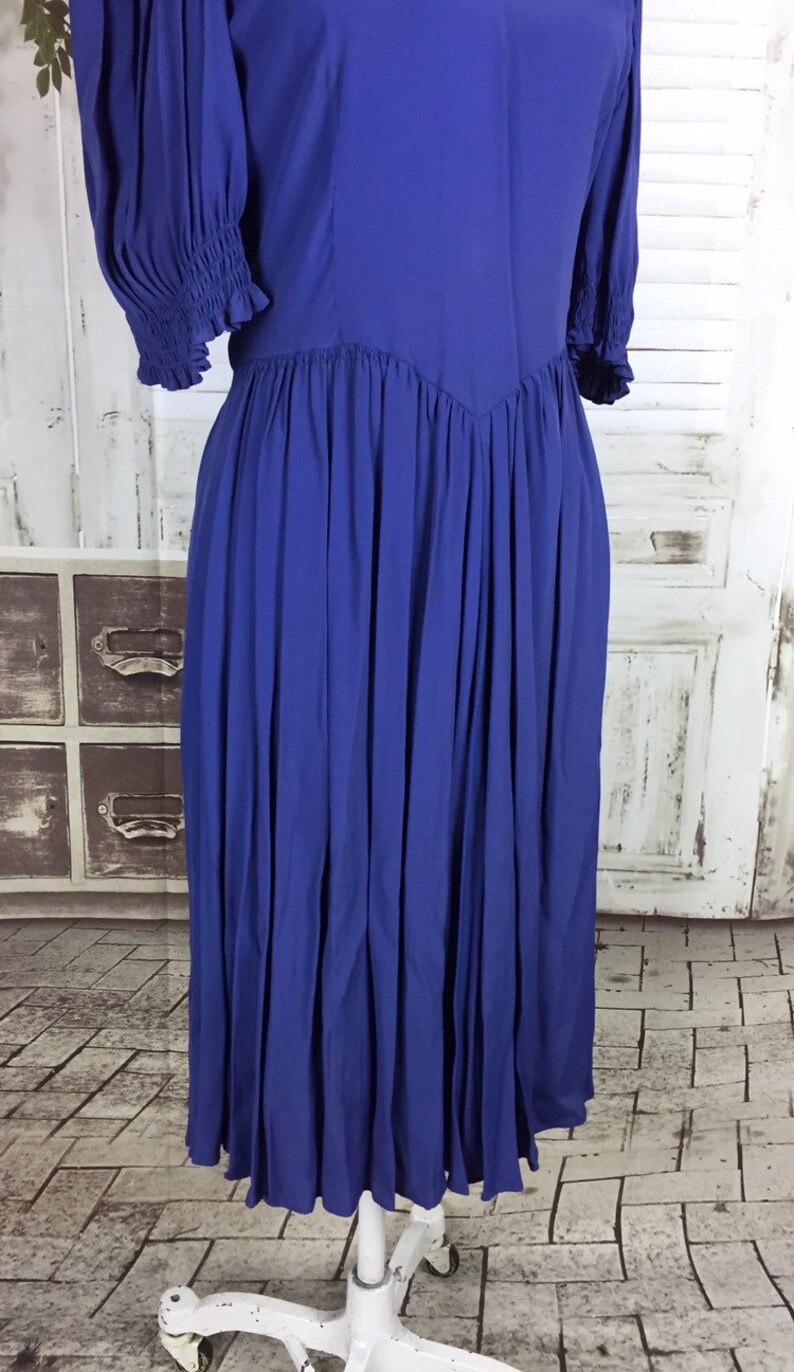 Original 1930s Rayon Crepe Vintage Blue Day Dress image 4