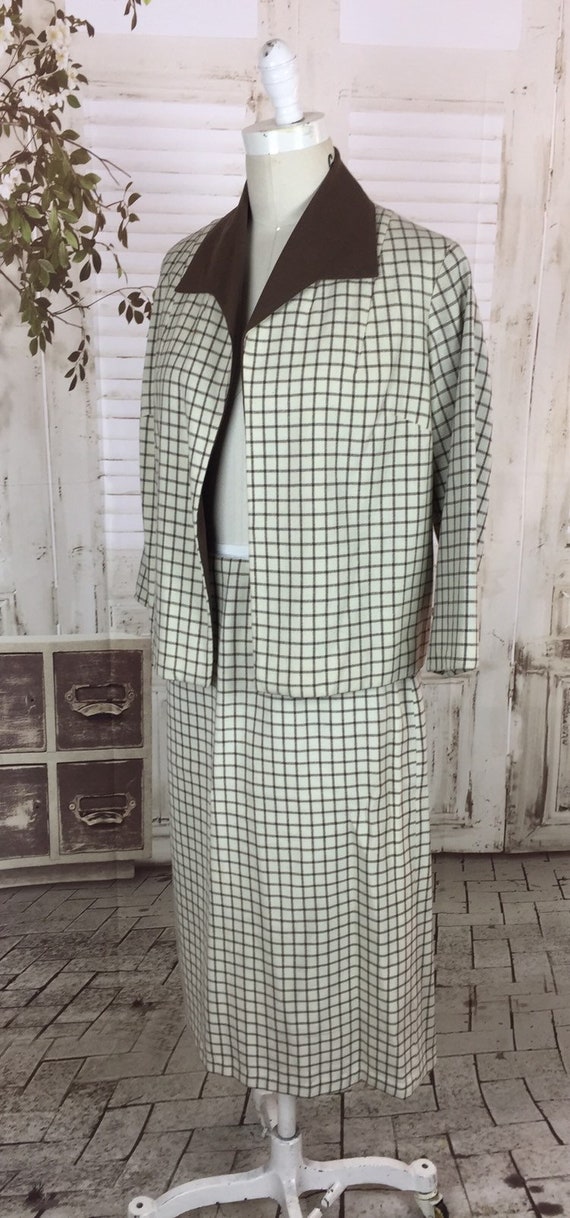 Original Late 1950s Vintage Brown And White Plaid… - image 5