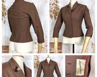 Sweet Original Late 1940s Vintage Brown Suit Jacket Blazer con detalles de corsé