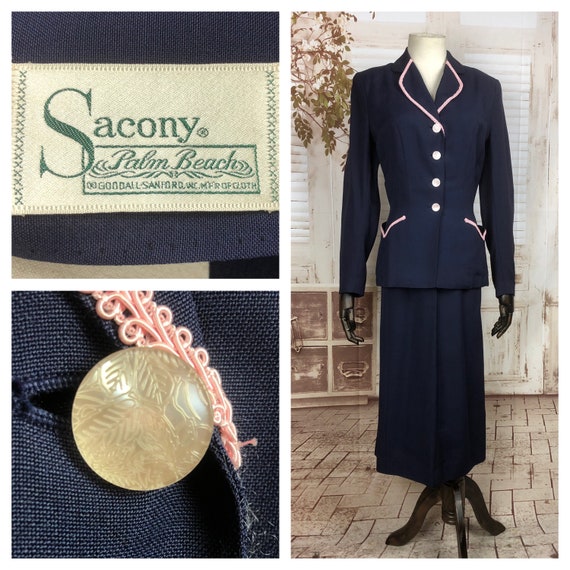 Original 1940s 40s Vintage Navy Blue Cotton Summer