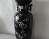 Kutani Japanese Sakura Bird Hand Painted Two Handle Vase.