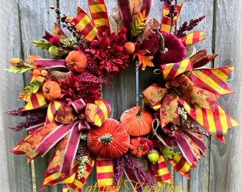 Velvet Pumpkin Fall Wreath: Elegant Autumn Door Decor