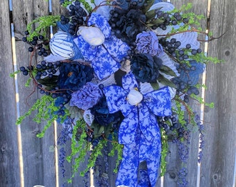 Spring Floral Wreath, Chinoisere Wreath, Blue and White Wreath, Blue Peony Wreath, Everyday Wreath, Mother’s Day, Kattfish Kreations