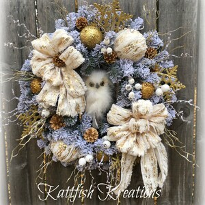 Owl Wreath, Christmas Wreath, Winter Wreath, Rustic Winter Owl Wreath, Elegant Woodland Wreath, Owl Christmas Wreath, Snowy Owl Wreath