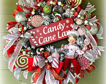 RAZ Elf Christmas Wreath: Candy Land Holiday Decor