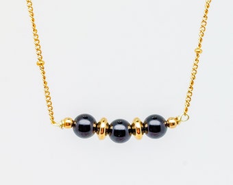 Necklace in stainless steel and natural Onyx pearls, gold or silver, natural stones 6mm Agate