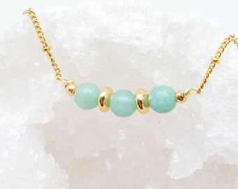 Necklace in stainless steel and natural stones in Aventurine, gold or silver, natural stones 6mm