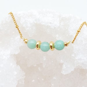 Necklace in stainless steel and natural stones in Aventurine, gold or silver, natural stones 6mm