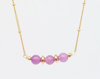 Necklace in stainless steel and natural stones in Lepidolite, gold or silver, natural stones 6mm