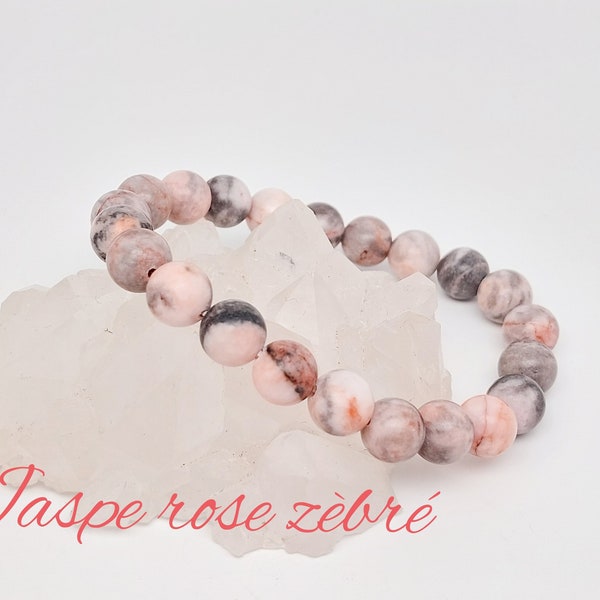 Bracelet  en Jaspe rose Zébré naturelle 8mm- Bracelet mixte - Bracelet élastique - Bracelet Pierres fines - Lithotherapie Amour, protection