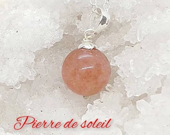 Collier Pierre de soleil - pendentif Pierre naturelle - pendentif en pierre- chaîne en argent - Lithotherapie- Chance , Bonheur