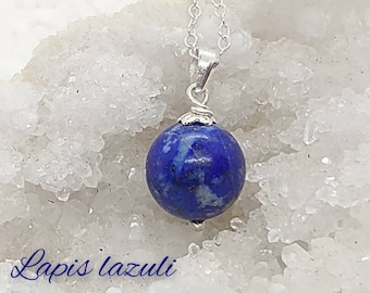 Collier Lapis lazuli - pendentif Pierre naturelle - pendentif en pierre- chaîne en argent - Lithotherapie- Sérénité, Stabilité, confiance