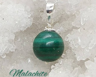 Malachite necklace - Natural stone - stone pendant - silver chain - Lithotherapy- Insurance, Positive energy