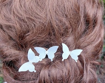 Coiffure mariage - Lot de 3 pics à cheveux papillons de soie, épingles chignon cristal mariage mariée  - Argenté ou doré