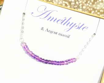 Amethyst necklace - Solid silver - Fine stone necklace - precious necklace - purple stones - purple - meditation concentration wisdom