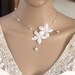 Collier De Mariée Blanc Et Argenté - Perles Fleur En Verre, Original