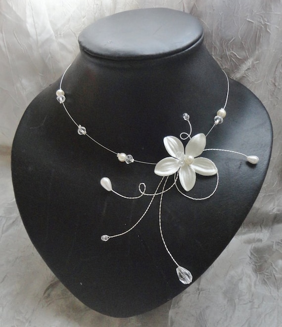 Collier mariée mariage soirée Fleur de soie  Carly