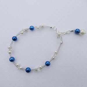 Ensemble de bijoux, parure de mariée mariage bleu roi ivoire ou blanc collier bracelet boucles Adéle image 3