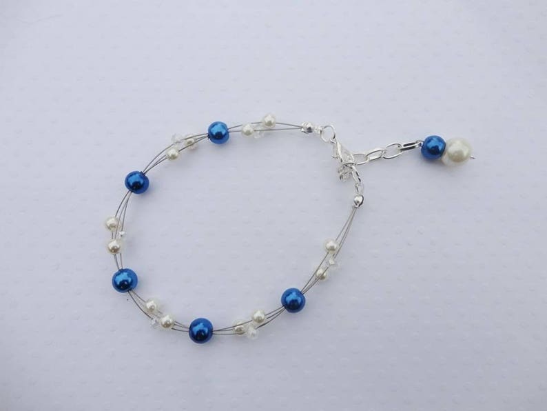 Ensemble de bijoux, parure de mariée mariage bleu roi ivoire ou blanc collier bracelet boucles Adéle image 3