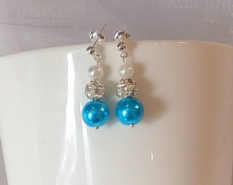 Boucles d'oreilles mariage, boucles d'oreilles mariée - perles cristal swarovski - perles en verre turquois - ivoire ou blanc - Argent 925 -