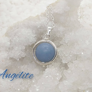 Angelite & Silver Necklace - Natural stone - stone pendant - silver chain - Lithotherapy - self-confidence, harmony, peace