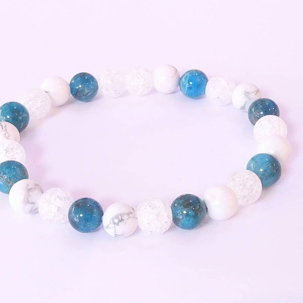 Natural stone bracelet Apatite, Howlite, Rock crystal, letting go, serenity, weight loss, well-being, Lithotherapy