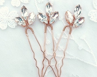 Wedding hairstyle - Set of 3 or 5 hair sticks, swarovski crystal bun pins wedding bride - crystal clear - Gold Gold