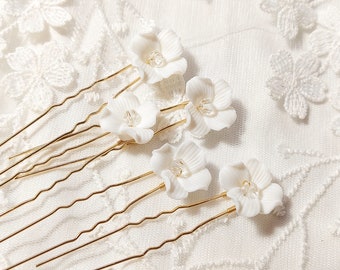 Wedding hairstyle - Bridal wedding flower bun pins x5 - Gold or silver - hair pin - Country boho - medium size