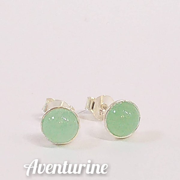 Sterling silver ear studs and Aventurine 6mm- chips, earrings. Calm, Happiness, Stability