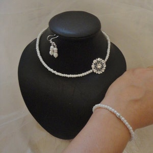 Parure de mariée 3 pces collier bracelet + boucles d'oreilles mariage Set of 3 pieces bridal necklace bracelet earrings wedding