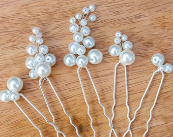 Wedding hairstyle - Glass pearl bun pins, bride wedding - Ivory or white - Gold or Silver - hair pin - By 3 or 5