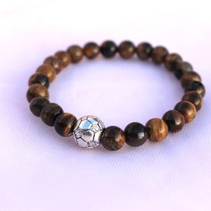 Bracelet Homme Pierres Oeil de Tigre Ballon de Football Bracelet élastique Bracelet quartz Lithotherapie image 2