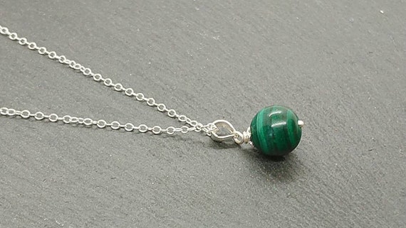 ◇HYERES LOR◇ Fenidor Silver (Y) Flat Necklace Malachite HL Malachite Pendant, Semi-precious Natural Stone, Lithotherapy