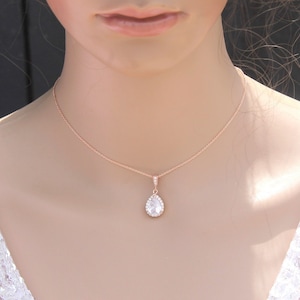 Wedding ceremony necklace cubic zirconia drop necklace bridal wedding rose gold.