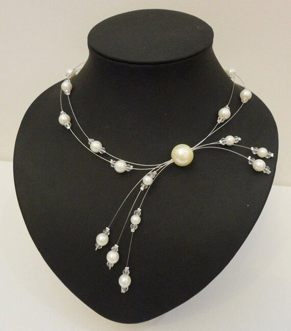 Collier mariée mariage soirée perles blanches ou ivoires bridal necklace white or ivory