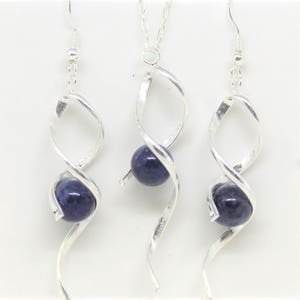 Jewelry set, Necklace set + Twist earrings - 925 Silver chain and earrings - Lapis Lazuli wedding