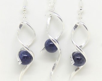 Ensemble de bijoux, Parure collier + boucles d'oreilles Twist - chaine et boucles d'oreilles Argent 925  - Lapis Lazuli  mariage