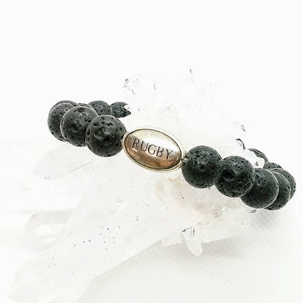 Bracelet Rugby Pierre de lave- mixte - Bracelet élastique - Bracelet Pierres fines - Lithotherapie pierres 10mm