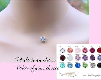 Collier mariage - collier mariée -  swarovski 8mm en solitaire sur fil nylon transparent - Couleur du cristal au choix -